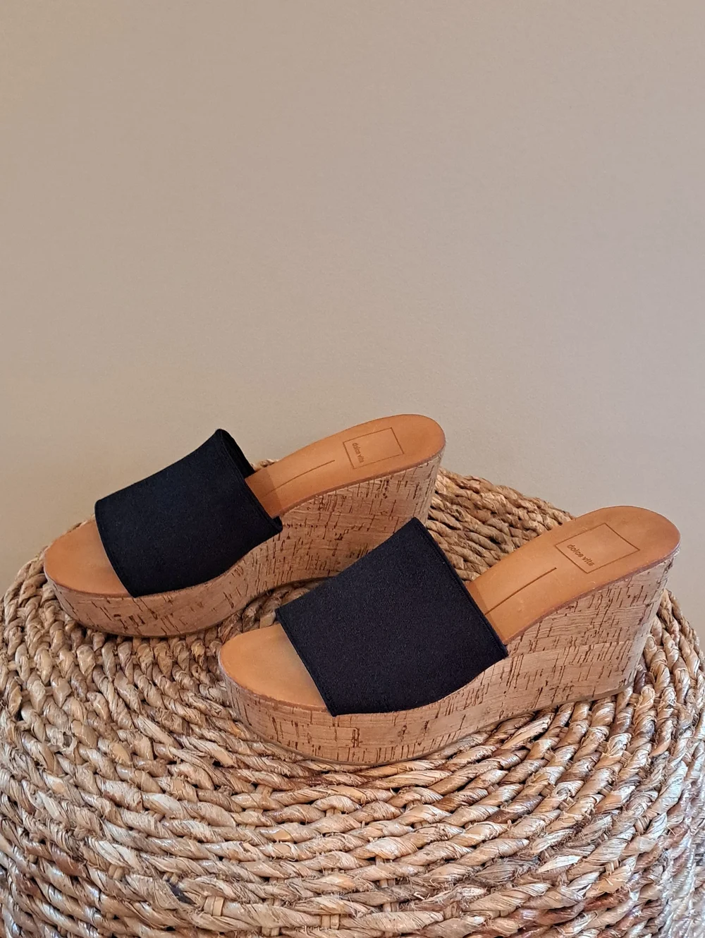 Dolce Vita Womens Ismerelda Summer Black Stretch‎ Platform Slide Sandals 6